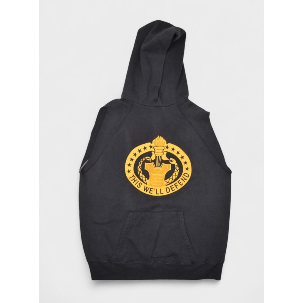 Vintage Soffe US Army Sleeveless Hoody Sweatshirt L Black This We'll Defend